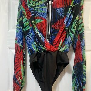 Tropical Leaf Print woman’s One Piece top